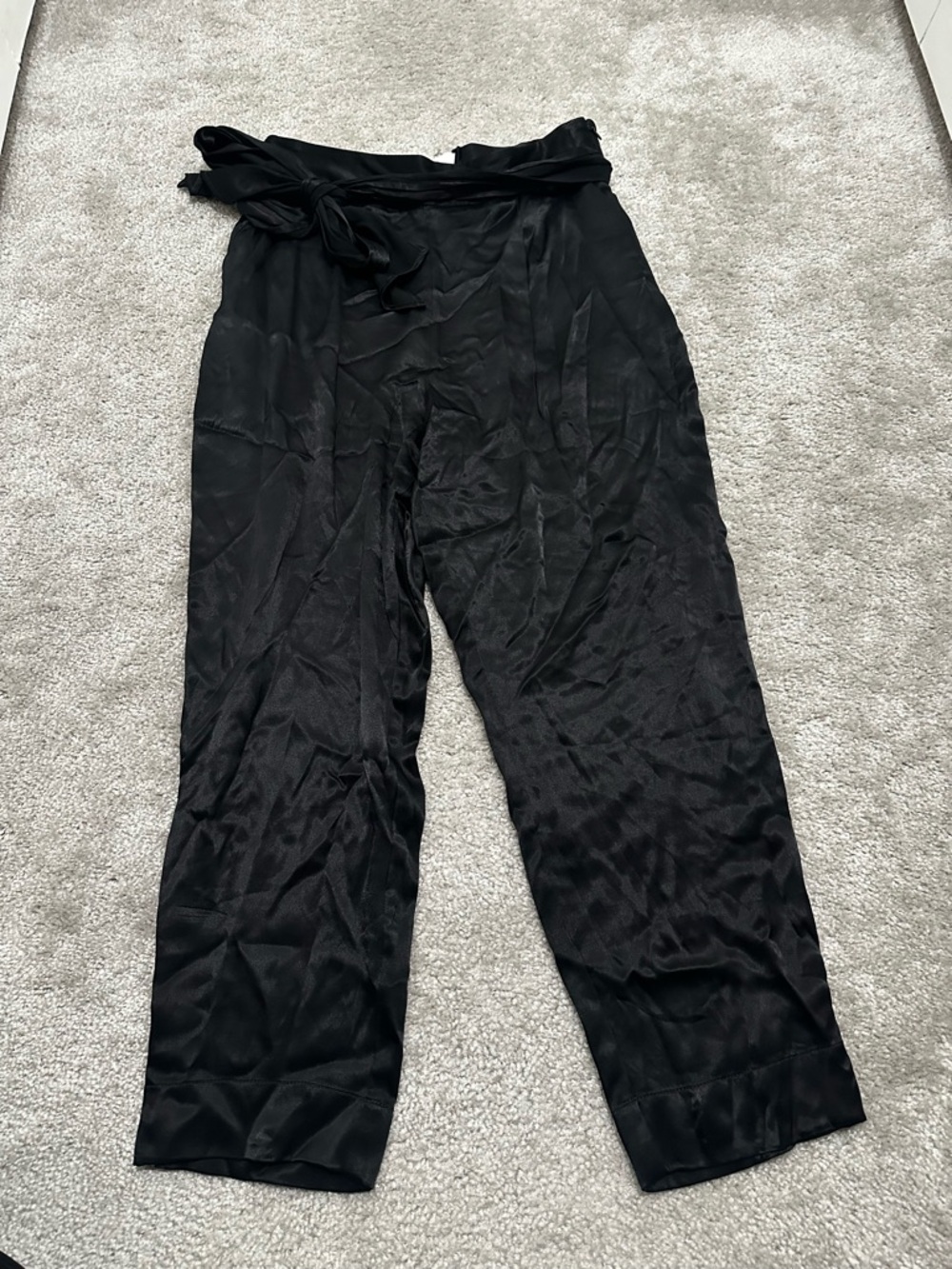 Ett:Twa Anthropologie High-Rise Straight-Leg Tie-Waist Pants in Black Size 10